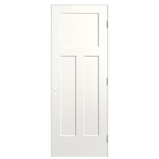 Masonite 24-in x 80-in Snow Storm Solid core 3-panel Left hand Smooth Prefinished Molded composite Flat Jamb Single Prehung Interior Door with