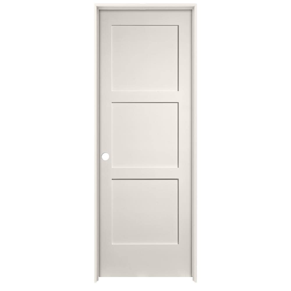 American Building Supply 30-in x 80-in Modern White Solid core 3-panel Right hand Smooth Prefinished MDF Flat Jamb Single Prehung Interior Door with
