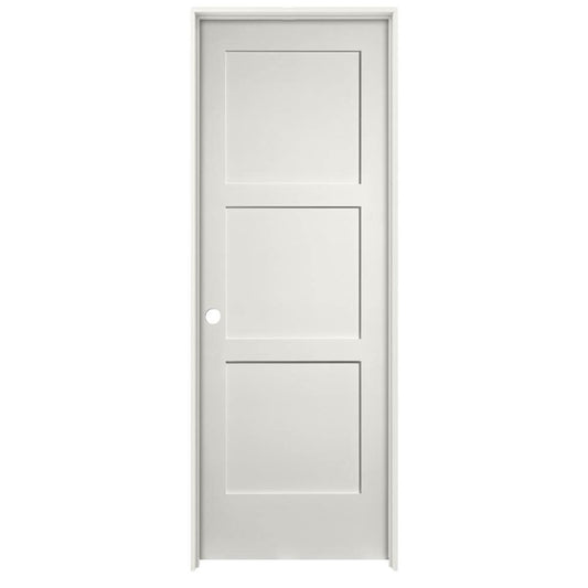 Millennium Collection 30-in x 80-in Modern White Solid core 3-panel Right hand Smooth Prefinished MDF Flat Jamb Single Prehung Interior Door with