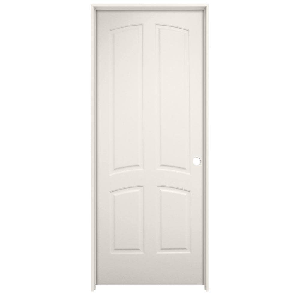 American Building Supply 28-in x 80-in Modern White Solid core 4-panel Left hand Smooth Prefinished MDF Flat Jamb Single Prehung Interior Door with