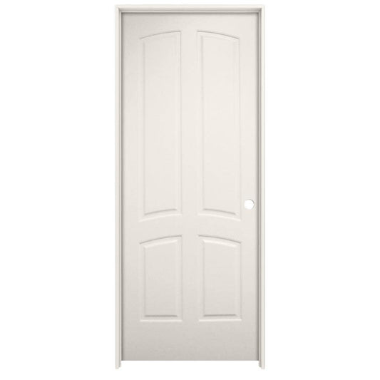 American Building Supply 28-in x 80-in Modern White Solid core 4-panel Left hand Smooth Prefinished MDF Flat Jamb Single Prehung Interior Door with