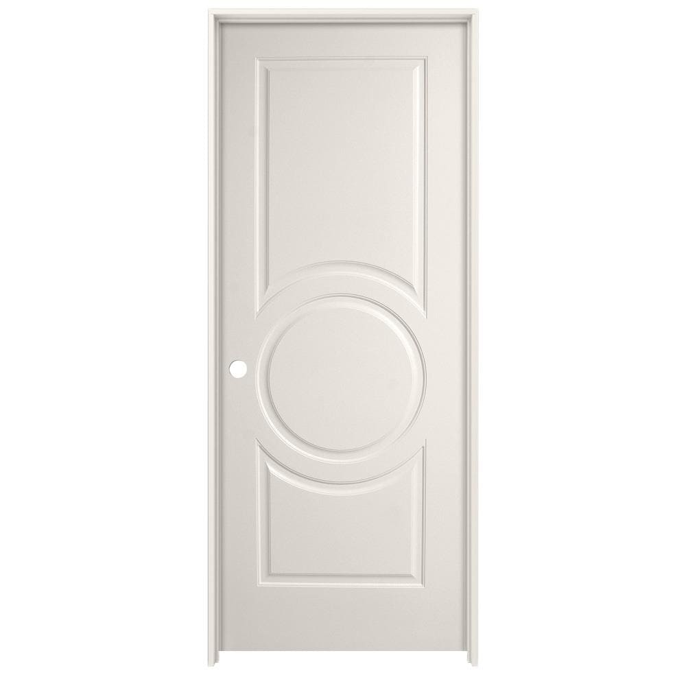 American Building Supply 24-in x 80-in Modern White Solid core 3-panel Right hand Smooth Prefinished MDF Flat Jamb Single Prehung Interior Door with