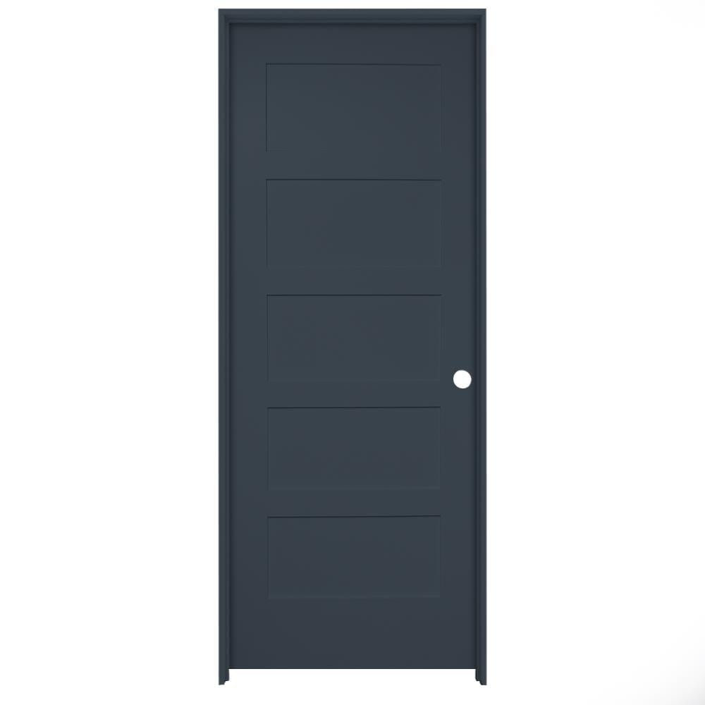 American Building Supply 28-in x 80-in Steele Gray Solid core 5-panel Left hand Smooth Prefinished MDF Flat Jamb Single Prehung Interior Door with