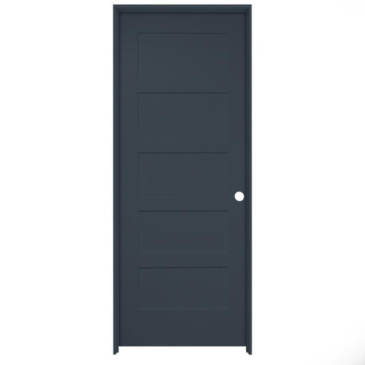 American Building Supply 28-in x 80-in Steele Gray Solid core 5-panel Left hand Smooth Prefinished MDF Flat Jamb Single Prehung Interior Door with