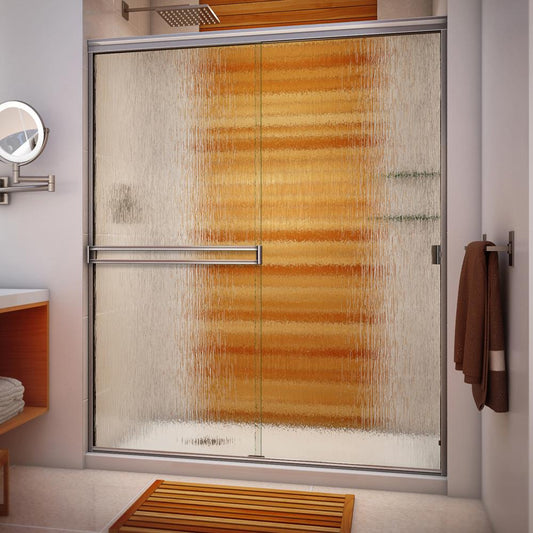 Arizona Shower Door Traditional Brushed Nickel 54-in to 55-in W x 65.75-in H Semi-frameless Patterned Glass Sliding Shower door