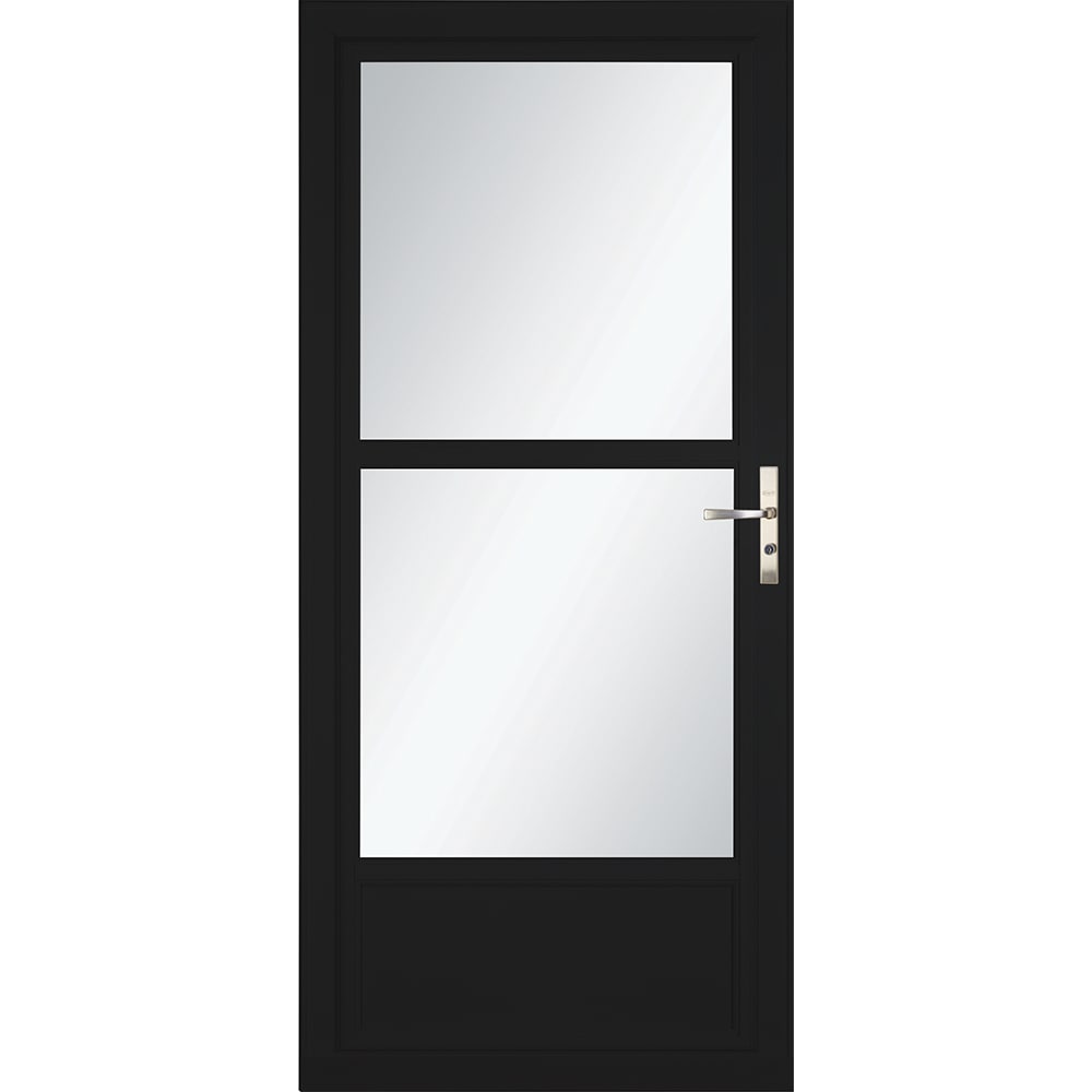 LARSON 80 Midview (Tradewinds) 32-in x 81-in Black Aluminum Reversible Hinge Storm Door with Retractable Screen ( Brushed nickel Handle Included )