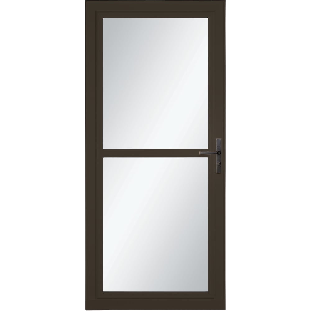 LARSON 80 Split Fullview (Tradewinds) 32-in x 81-in Brown Aluminum Reversible Hinge Storm Door with Retractable Screen ( Aged bronze Handle Included )