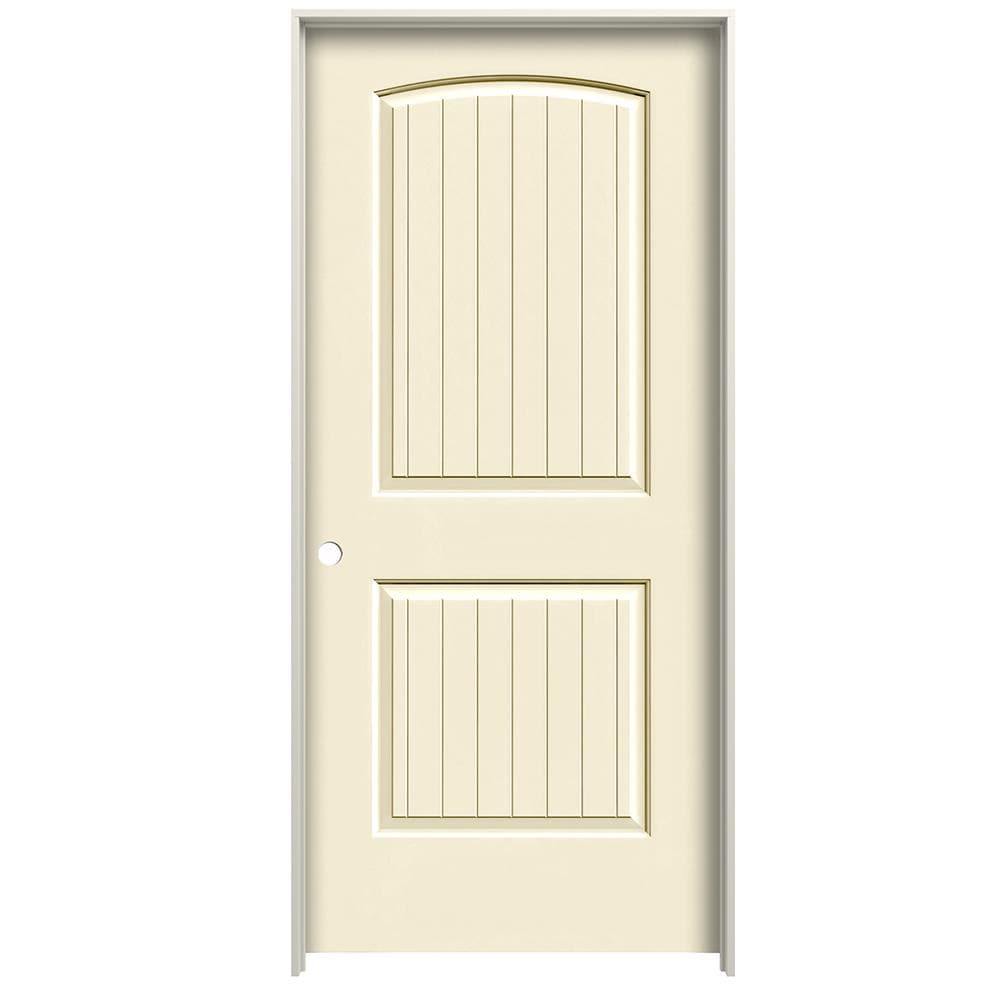 RELIABILT 28-in x 80-in Cream-n-Sugar Hollow core 2-panel Right hand Smooth Prefinished Molded composite Flat Jamb Single Prehung Interior Door with