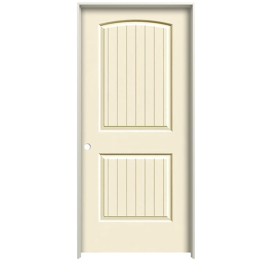 RELIABILT 28-in x 80-in Cream-n-Sugar Hollow core 2-panel Right hand Smooth Prefinished Molded composite Flat Jamb Single Prehung Interior Door with