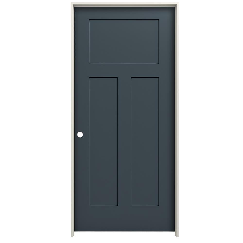 RELIABILT 24-in x 80-in Steele Gray Hollow core 3-panel Right hand Smooth Prefinished Molded composite Flat Jamb Single Prehung Interior Door with