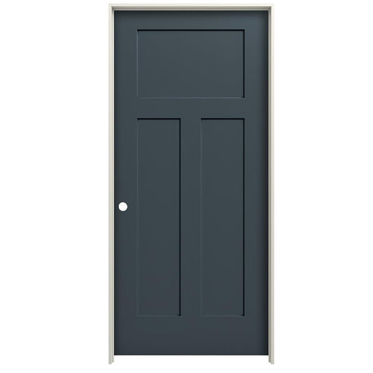 RELIABILT 24-in x 80-in Steele Gray Hollow core 3-panel Right hand Smooth Prefinished Molded composite Flat Jamb Single Prehung Interior Door with