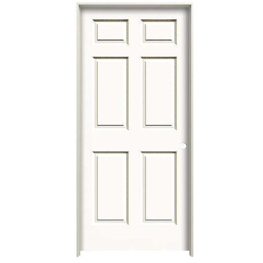 RELIABILT 24-in x 80-in Modern White Hollow core 6-panel Left hand Smooth Prefinished Molded composite Flat Jamb Single Prehung Interior Door with