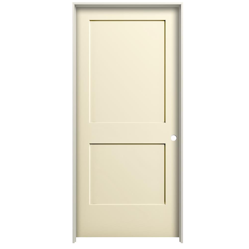 RELIABILT 30-in x 80-in Cream-n-Sugar Hollow core 2-panel Left hand Smooth Prefinished Molded composite Flat Jamb Single Prehung Interior Door with