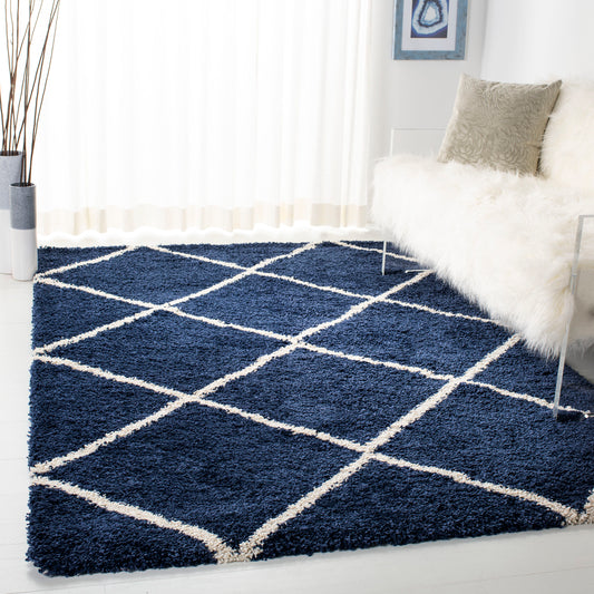 Safavieh Hudson Beckham Shag 9 x 12 (ft) Loomed Polypropylene Navy/Ivory Rectangular Indoor Trellis Spot Clean Only Area rug