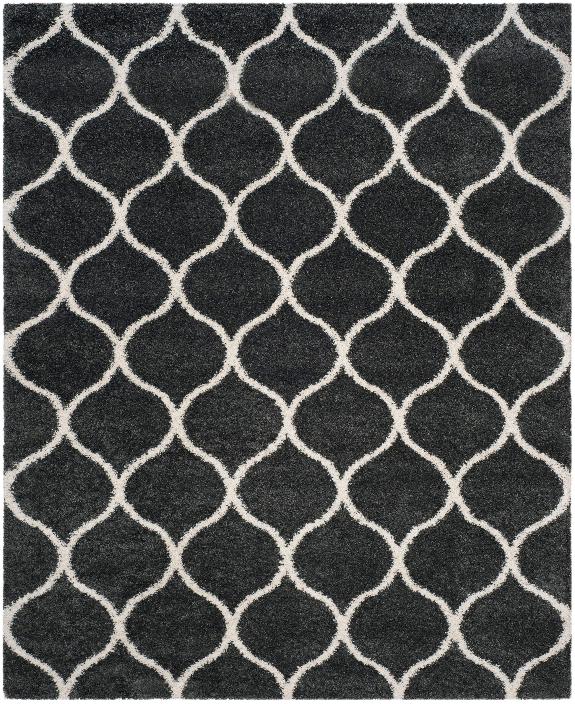 Safavieh Hudson Hathaway Shag 9 x 12 (ft) Loomed Polypropylene Dark Gray/Ivory Rectangular Indoor Trellis Spot Clean Only Area rug