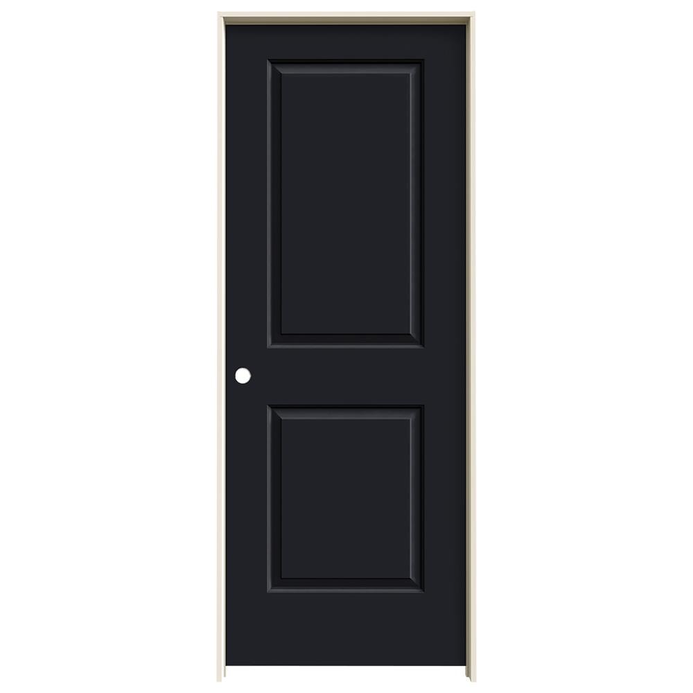 JELD-WEN 30-in x 80-in Black Solid core 2-panel Right hand Smooth Prefinished Molded composite Flat Jamb Single Prehung Interior Door with