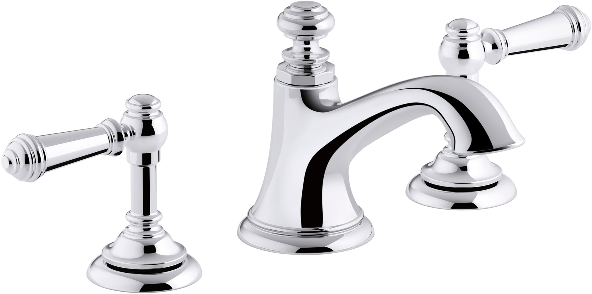 KOHLER Artifacts Polished Chrome Widespread 2-handle WaterSense Mid-arc Commercial/Residential Handle Bathroom Sink Faucet with Drain