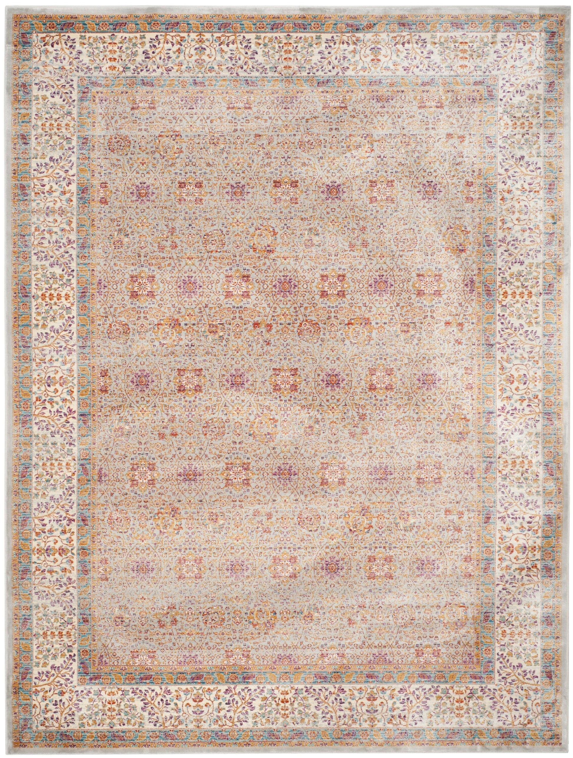 Safavieh Sevilla Fino 8 x 11 (ft) Loomed Synthetic Silver/Ivory Rectangular Indoor Floral/Botanical French Country Spot Clean Only Area rug