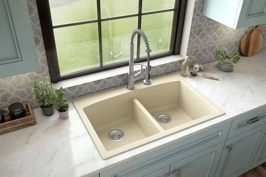 Karran Drop-in or undermount 33.0-in x 22.0-in Quartz Double equal bowl Kitchen Sink