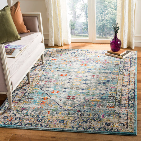 Safavieh Monaco Boule 9 x 12 (ft) Loomed Polypropylene Blue/Light Gray Rectangular Indoor Floral/Botanical Vintage Spot Clean Only Area rug