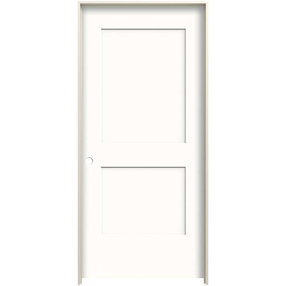 JELD-WEN 24-in x 80-in Modern White Solid core 2-panel Right hand Smooth Prefinished Molded composite Flat Jamb Single Prehung Interior Door with