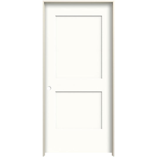 JELD-WEN 24-in x 80-in Modern White Solid core 2-panel Right hand Smooth Prefinished Molded composite Flat Jamb Single Prehung Interior Door with