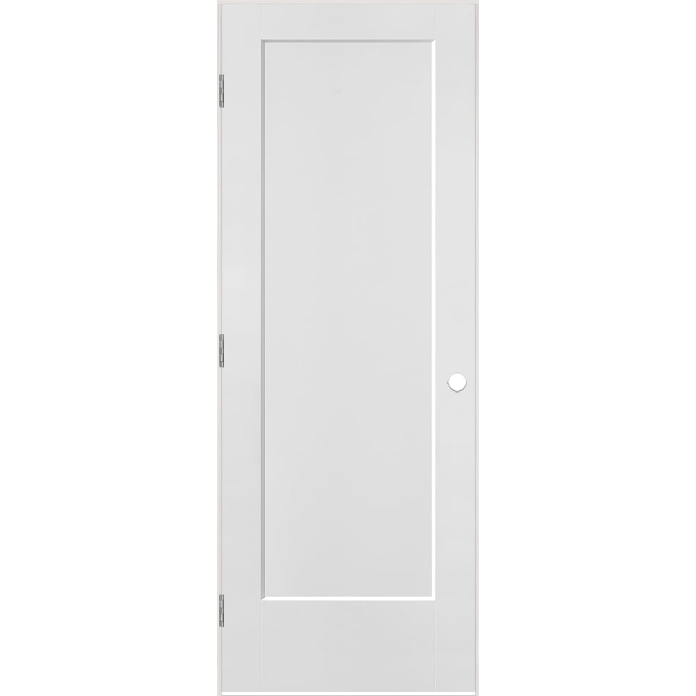 Masonite 30-in x 80-in Primed White Hollow core 1-panel Right hand Smooth Primed Molded composite Flat Jamb Single Prehung Interior Door with