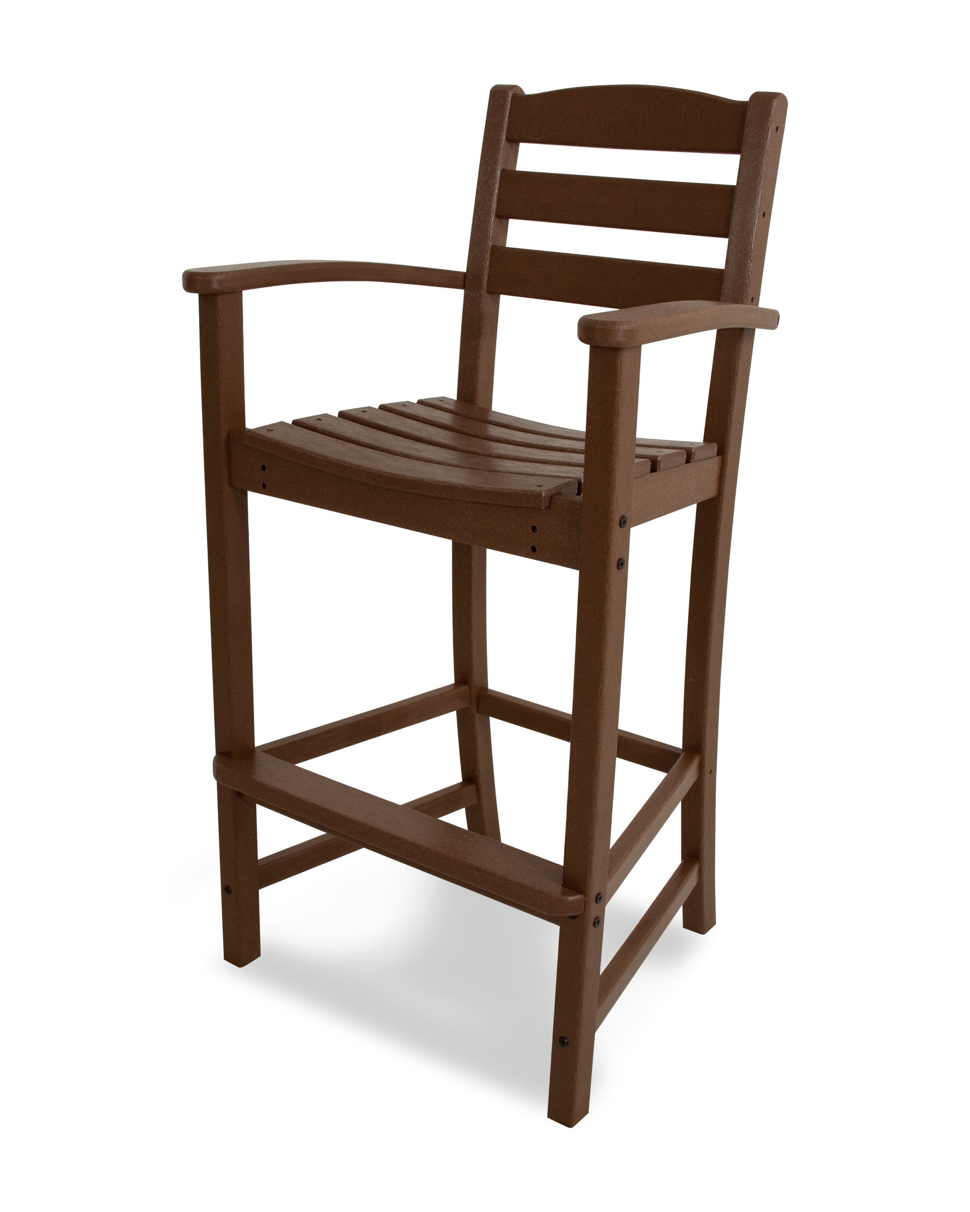 POLYWOOD La Casa Cafe Teak HDPE Frame Stationary Bar Stool Chair with Slat Seat