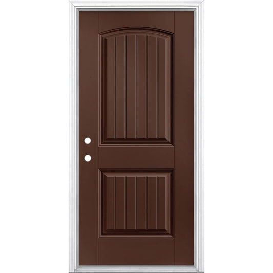 Masonite 36-in x 80-in x 4-9/16-in Fiberglass No glass Right-hand inswing Chocolate Painted Prehung Front Door with Brickmould Insulating core