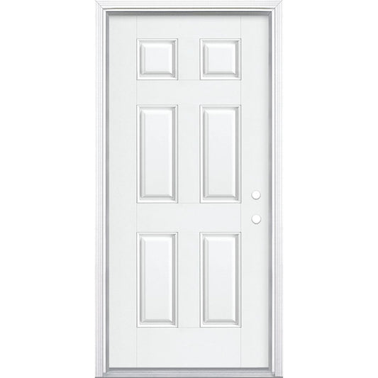 Masonite 36-in x 80-in x 4-9/16-in Fiberglass No glass Left-hand inswing Modern white Painted Prehung Front Door with Brickmould Insulating core