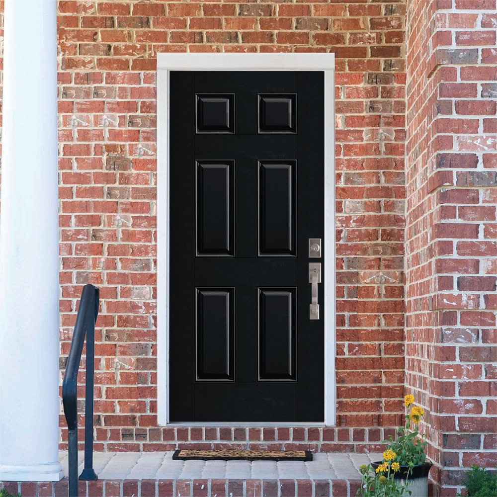 Masonite 36-in x 80-in x 4-9/16-in Fiberglass No glass Left-hand inswing Peppercorn Painted Prehung Front Door with Brickmould Insulating core