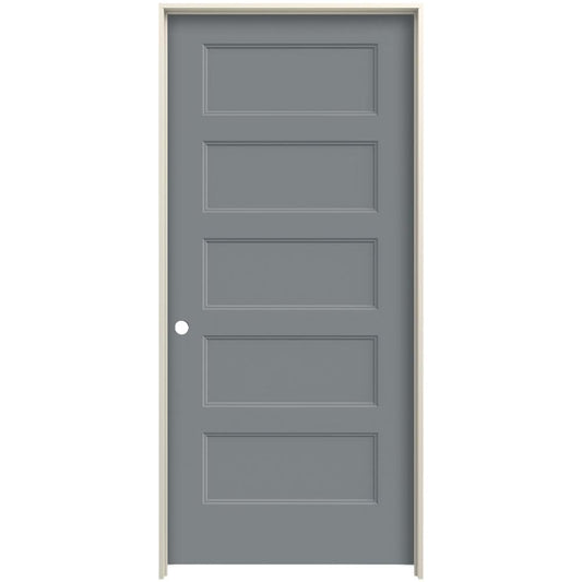 JELD-WEN 32-in x 80-in Gray Pearl Solid core 5-panel Right hand Smooth Prefinished Molded composite Flat Jamb Single Prehung Interior Door with