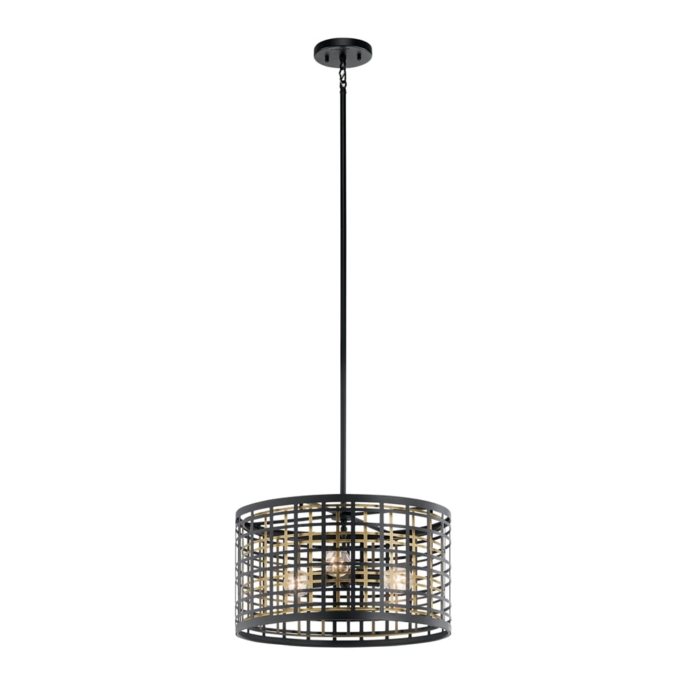 Kichler Aldergate 3 -Light Black/Gold Modern/contemporary Drum Medium Hanging Convertible pendant/Semi-flush