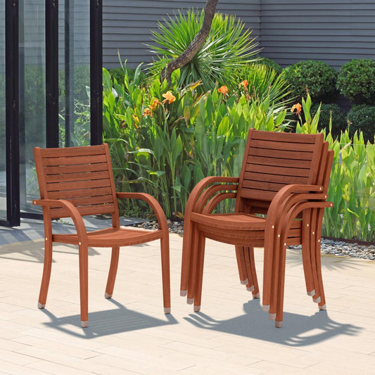 Amazonia Amazonia Set of 4 Stackable Dark Finish Wood Frame Stationary Dining Chair with Slat Seat