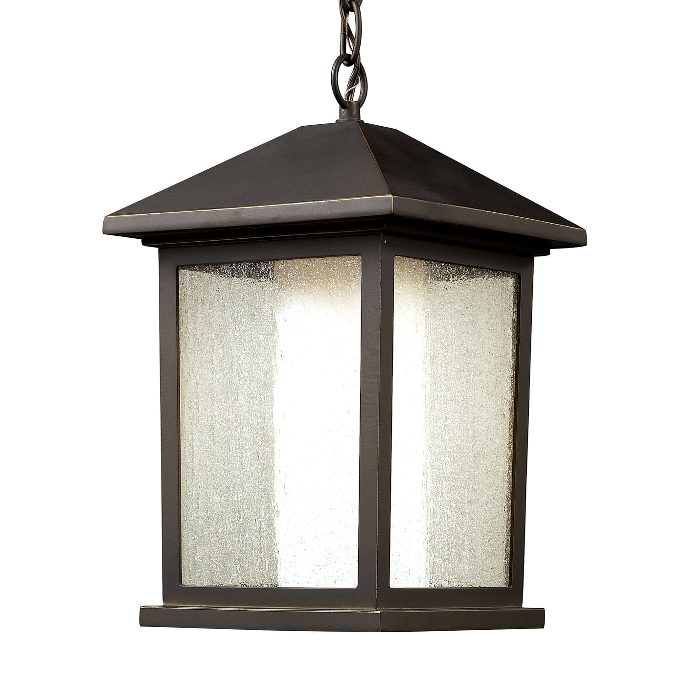 Z-Lite Mesa 1 -Light Oil-rubbed Bronze Transitional Seeded glass Glass Lantern Mini Indoor Hanging Swag Light