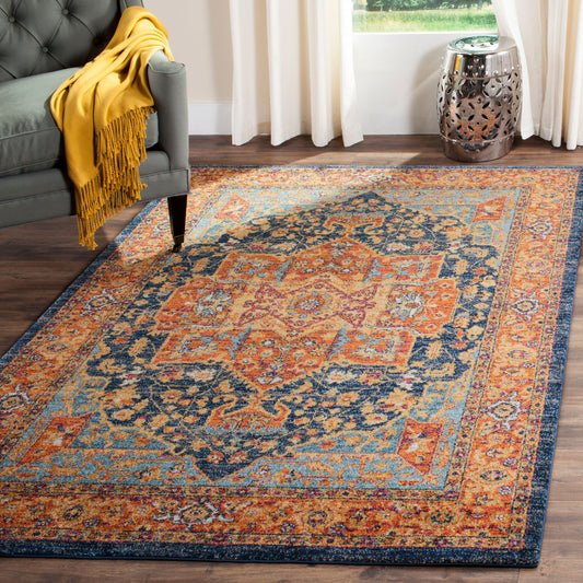 Safavieh Evoke Livia 10 x 14 (ft) Loomed Synthetic Blue/Orange Rectangular Indoor Distressed/Overdyed Vintage Spot Clean Only Area rug