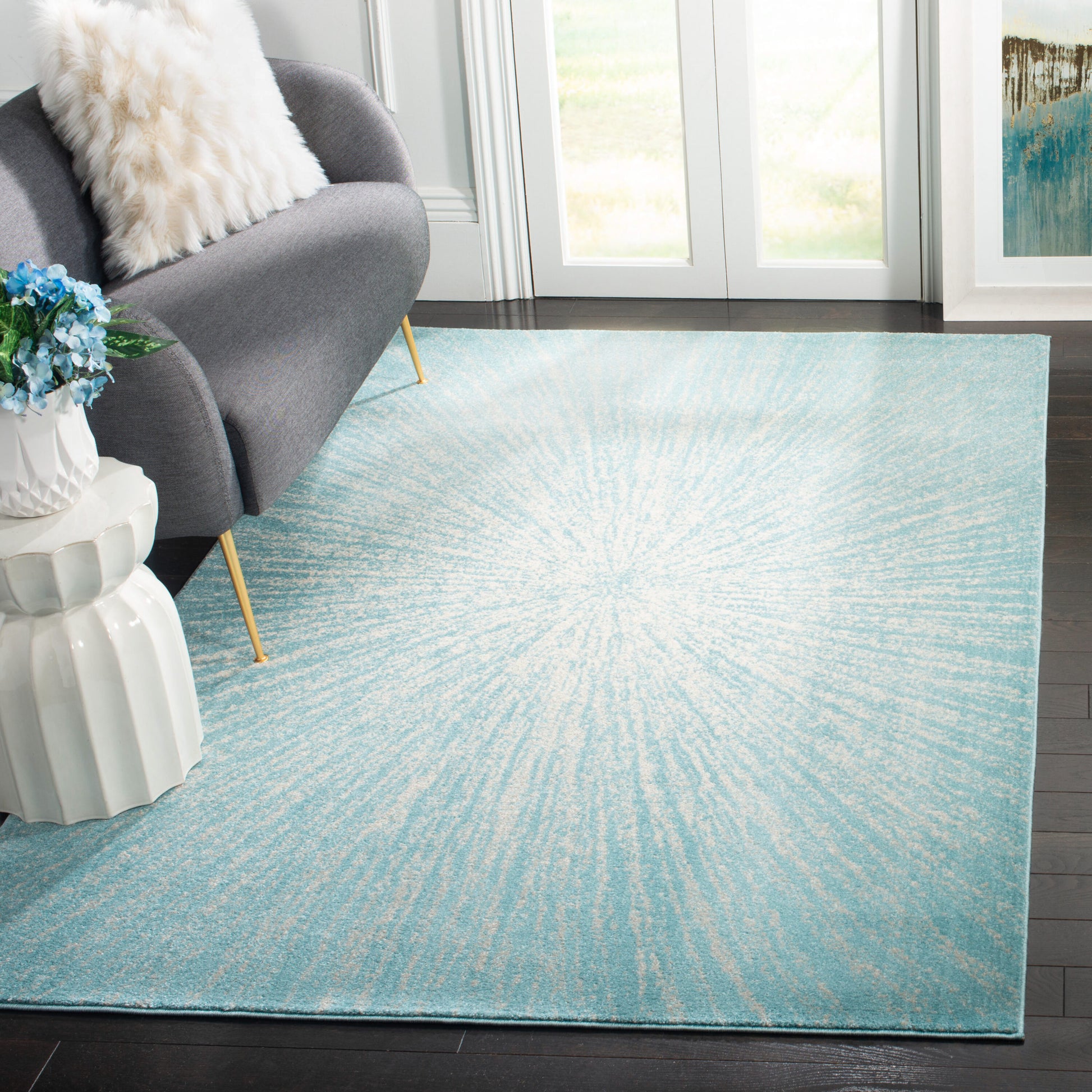 Safavieh Evoke Jude 9 x 12 (ft) Loomed Synthetic Aqua/Ivory Rectangular Indoor Abstract Bohemian/Eclectic Spot Clean Only Area rug