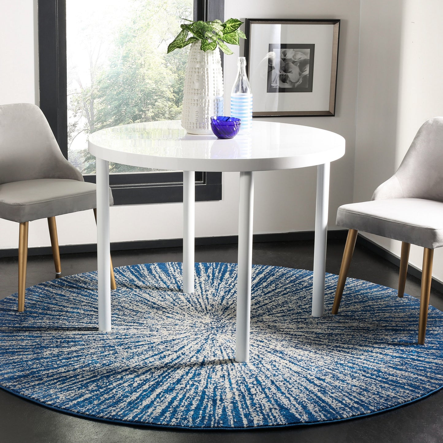 Safavieh Evoke Jude 9 x 9 (ft) Loomed Synthetic Navy/Ivory Round Indoor Abstract Bohemian/Eclectic Spot Clean Only Area rug