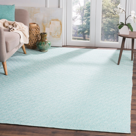 Safavieh Montauk Lucie 9 x 12 (ft) Cotton Ivory/Aqua Rectangular Indoor Geometric Coastal Spot Clean Only Area rug