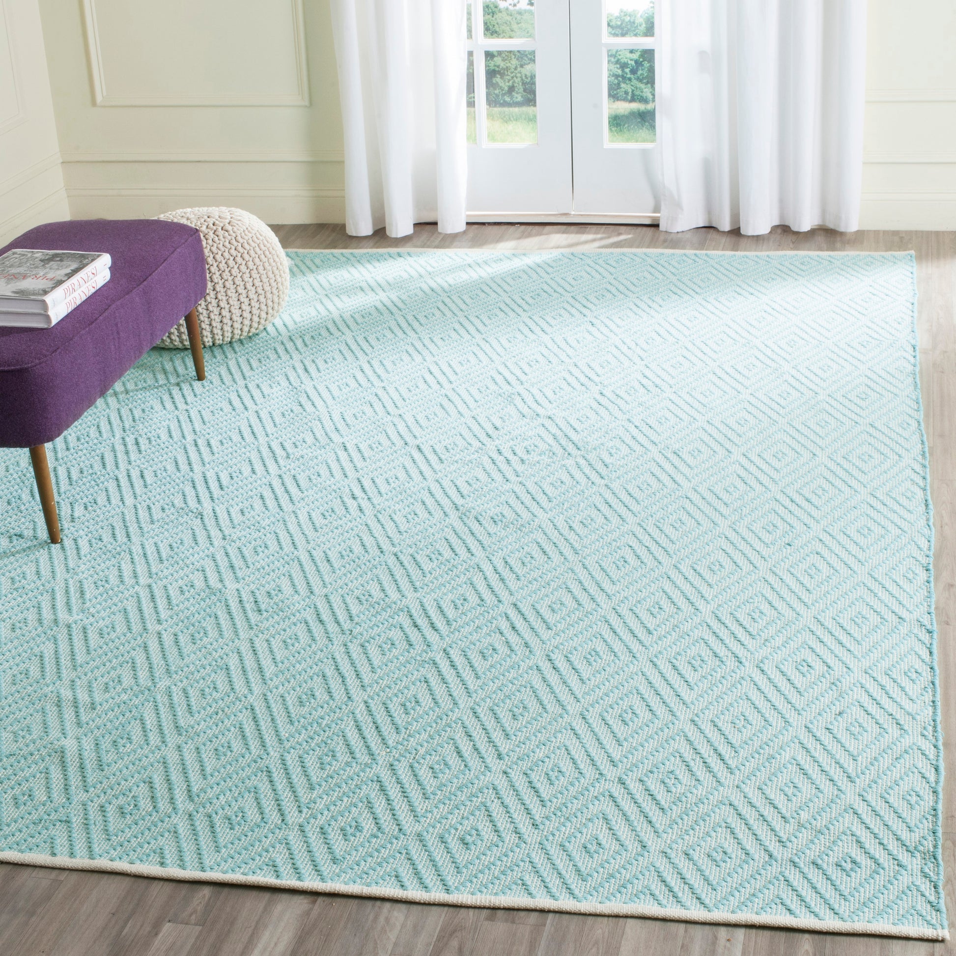 Safavieh Montauk Brighton 10 x 14 (ft) Cotton Turquoise/Ivory Rectangular Indoor Geometric Coastal Spot Clean Only Area rug