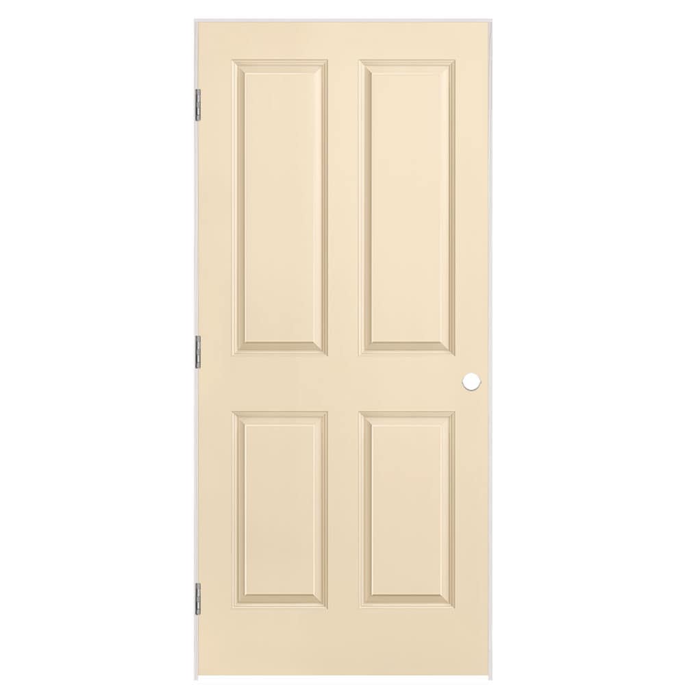 Masonite 36-in x 80-in Cream N Sugar Solid core 4-panel Right hand Smooth Prefinished Molded composite Flat Jamb Single Prehung Interior Door with