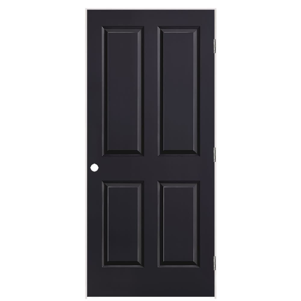 Masonite 36-in x 80-in Midnight Hollow core 4-panel Left hand Smooth Prefinished Molded composite Flat Jamb Single Prehung Interior Door with