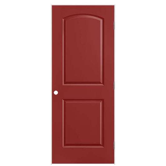 Masonite 30-in x 80-in Barn Red Hollow core 2-panel Left hand Smooth Prefinished Molded composite Flat Jamb Single Prehung Interior Door with