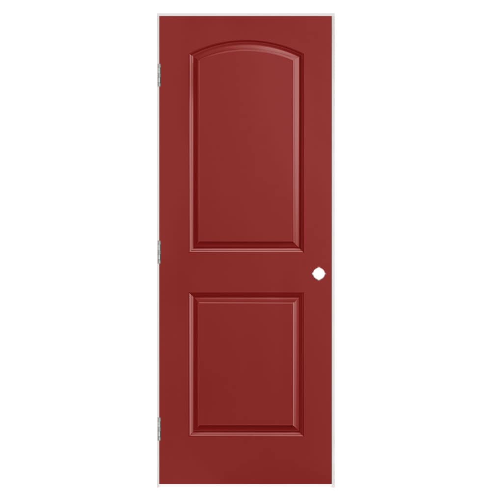 Masonite 30-in x 80-in Barn Red Solid core 2-panel Right hand Smooth Prefinished Molded composite Flat Jamb Single Prehung Interior Door with
