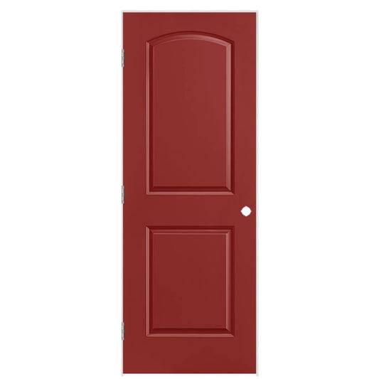 Masonite 30-in x 80-in Barn Red Solid core 2-panel Right hand Smooth Prefinished Molded composite Flat Jamb Single Prehung Interior Door with