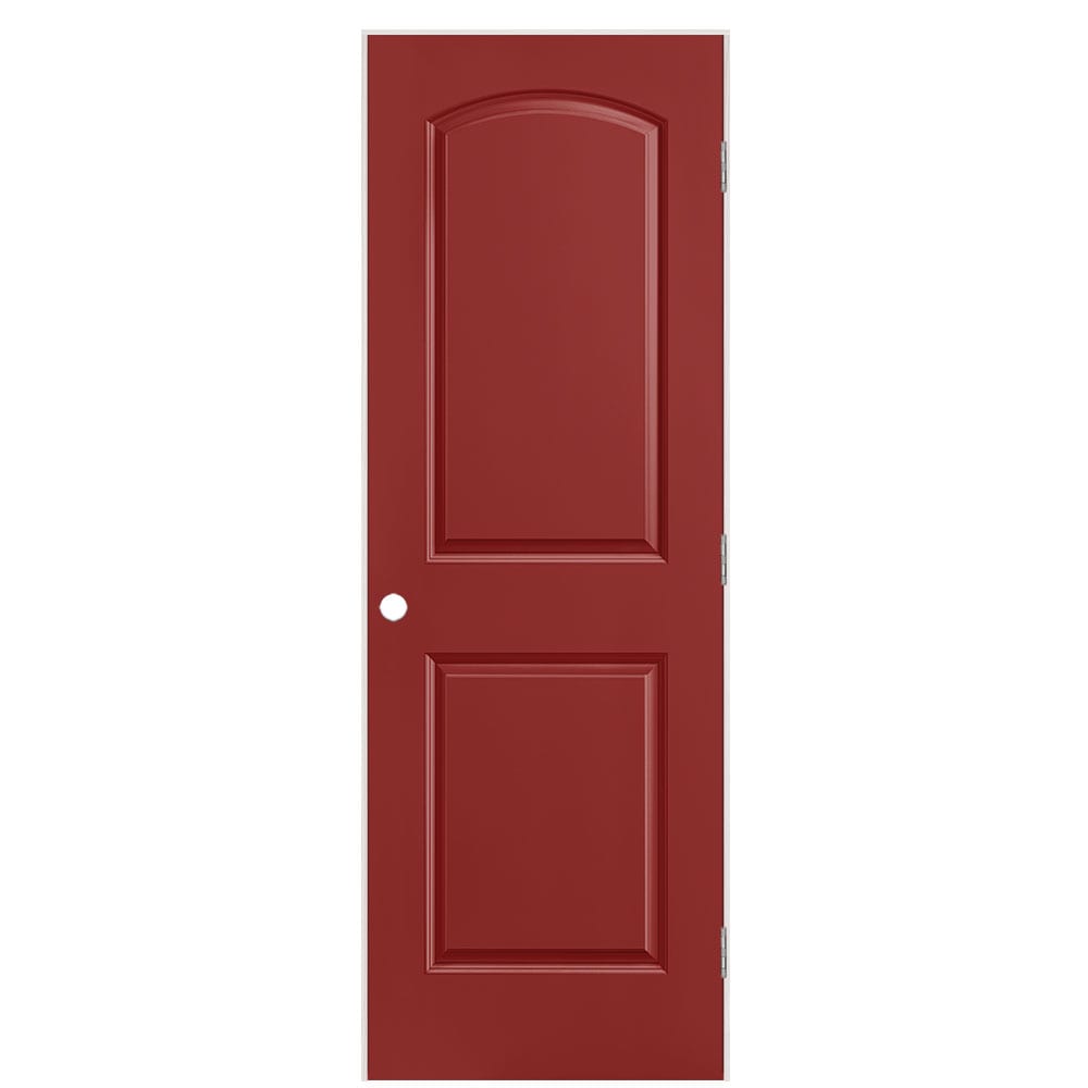 Masonite 28-in x 80-in Barn Red Hollow core 2-panel Left hand Smooth Prefinished Molded composite Flat Jamb Single Prehung Interior Door with