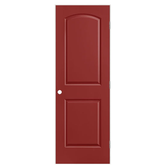 Masonite 28-in x 80-in Barn Red Hollow core 2-panel Left hand Smooth Prefinished Molded composite Flat Jamb Single Prehung Interior Door with