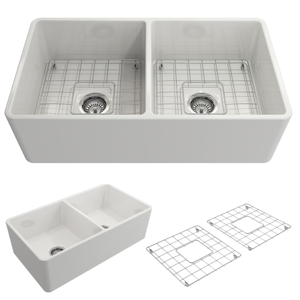 BOCCHI Classico Undermount 33-in x 18-in Fireclay Double equal bowl Kitchen Sink