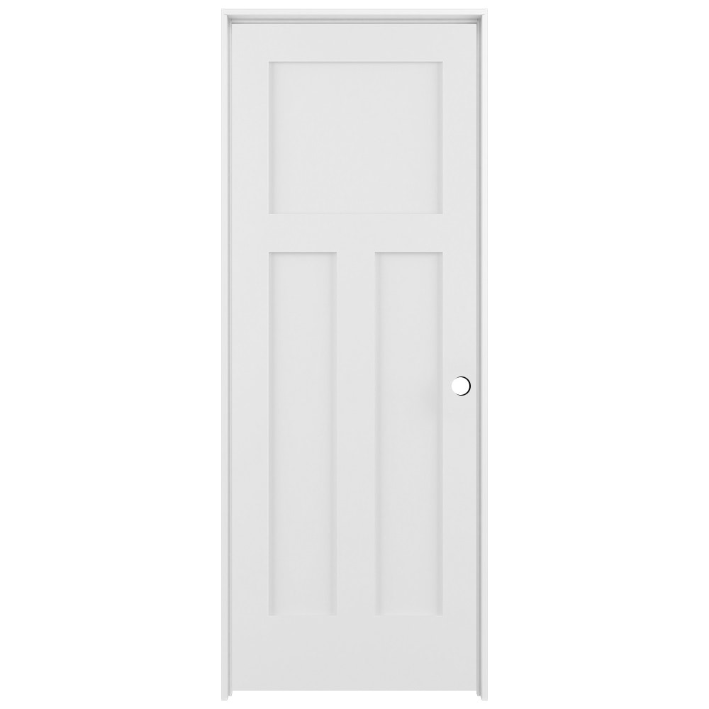 RELIABILT 36-in x 96-in Primed Solid core 3-panel Left hand Smooth Primed Pine Wood Flat Jamb Single Prehung Interior Door with