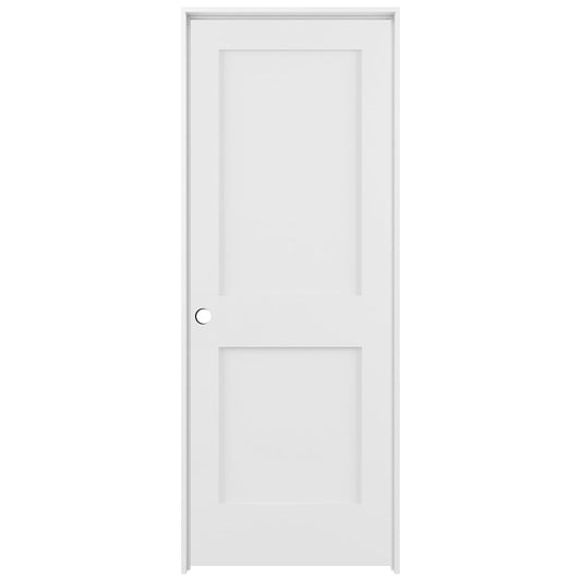 RELIABILT 36-in x 96-in Primed Solid core 2-panel Right hand Smooth Primed Pine Wood Flat Jamb Single Prehung Interior Door with